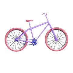 Fototapeta premium 3D render of bicycle icon on a white background, with violet and pink colors, high resolution, and no shadow.
