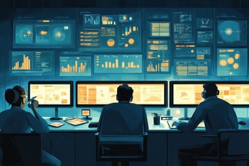 a photo showing finance professionals using automation tools and digital dashboards to track cash flow.