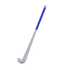 3D icon of a simple stick hockey stick with a blue tip, grey body, and purple handle on a white background, in a minimalistic style, in an isometric view, with no shadow under the item.