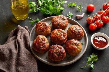 Roasted cutlets from beef and pork meat