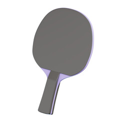3D rendering of a table tennis racket icon in a cartoon style, with a gray and purple color scheme, set against a white background in an isometric view.