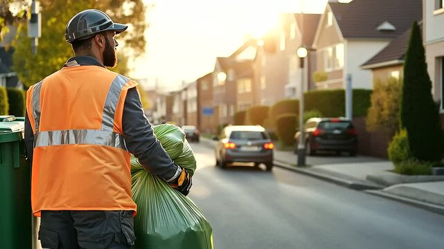 1_Sanitation Worker Collecting Garbage in Urban Setting