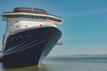 Modern family cruiseship cruise ship liner Miracle docked at terminal pier in San Francisco port...