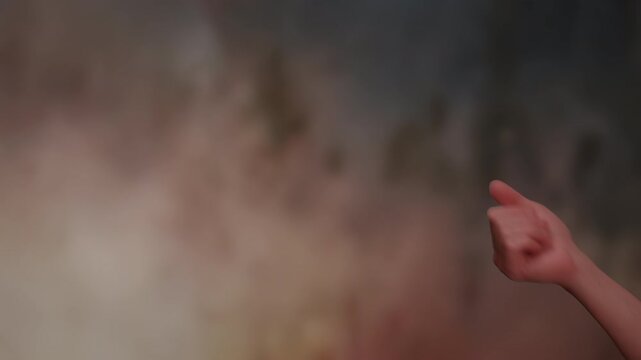 Close up view of beckoning gesture. White caucasian male inviting someone with his right hand fingers while indicating the "come here" sign. Showing the gesture from a side view.