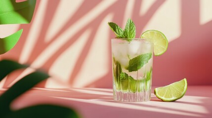 Summer Vibes: Refreshing Mojito Cocktail with Mint, Lime, and Ice on Clean Background