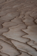 Closeup of travertine deposits at Grand Prismatic hot spring, Yellowstone National Park