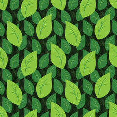 Green flat seamless pattern with overlapping leaf elements