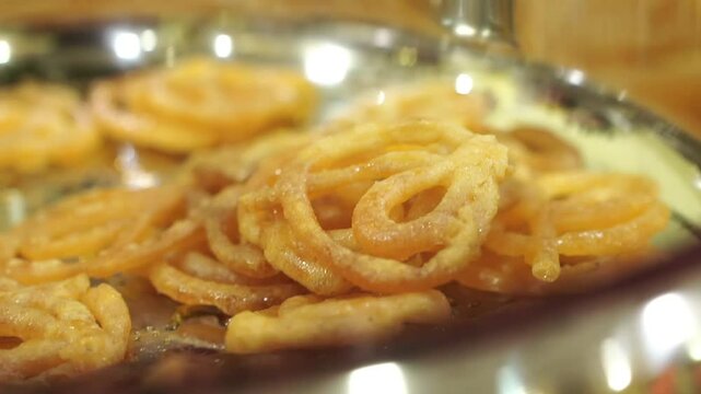 Indian most popular sweets called Jalebi or Jilebi as zulbia or Imarati
