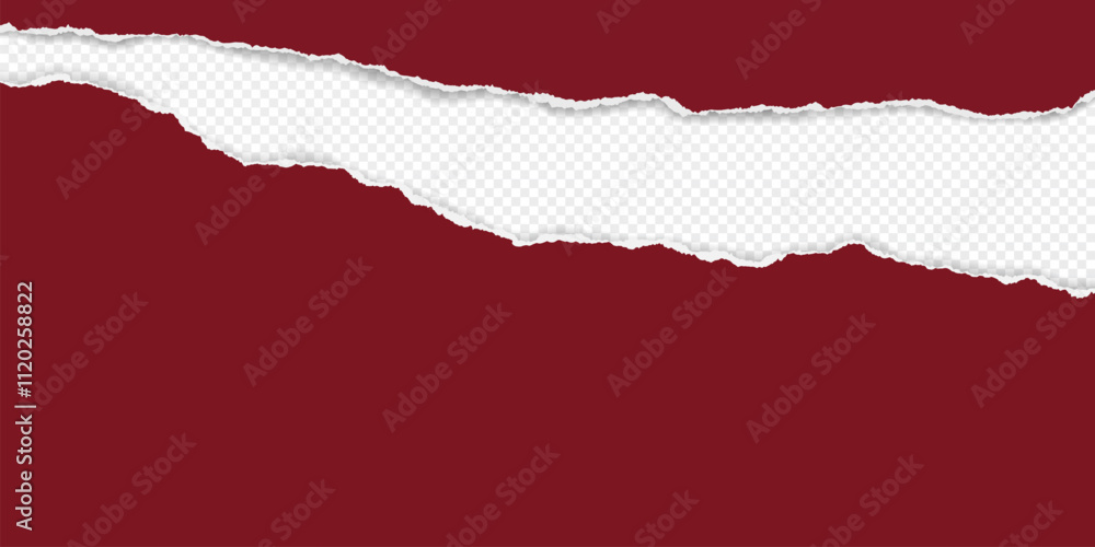 Poster red pieces of paper with torn edges and soft shadow are on transparent background for text or ad.