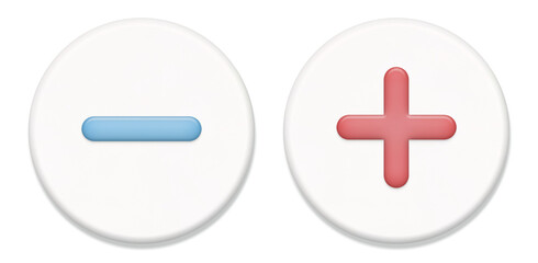 Obraz premium 立体的な青と赤の記号が入った白くて丸いボタンのセット