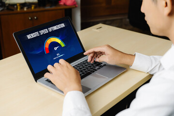 Computer software evaluating website loading speed. Concept of improving website loading speed snugly.