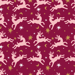 Vector seamless christmas pattern with deer star moon