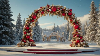 "Minimal Christmas 3D Background with Pastel Podium"