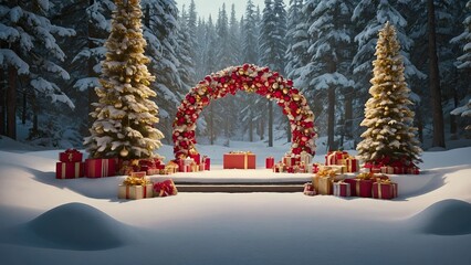 "Minimal Christmas 3D Background with Pastel Podium"