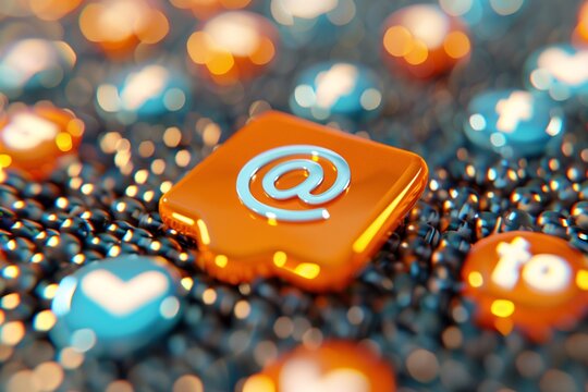 Orange Email Icon with "@" Symbol, Digital Communication and Online Messaging Concept.