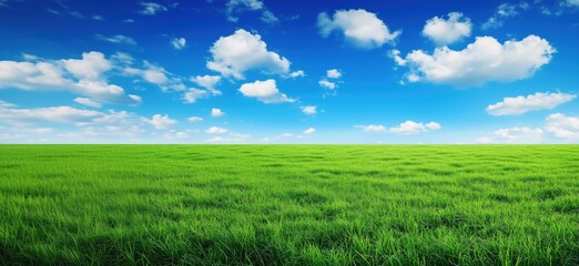 Obraz premium Vibrant green grass field under blue sky, copy space for text