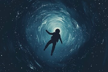 Astronaut Falling Through A Cosmic Spiral Vortex