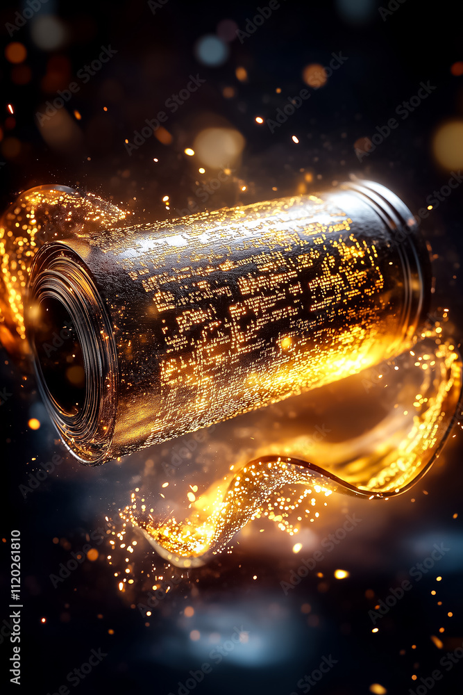 Poster a golden scroll elegantly unfurls in mid-air, surrounded by shimmering sparkles and an enchanting gl