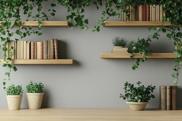 render_of_bookshelves_and_potted_plant