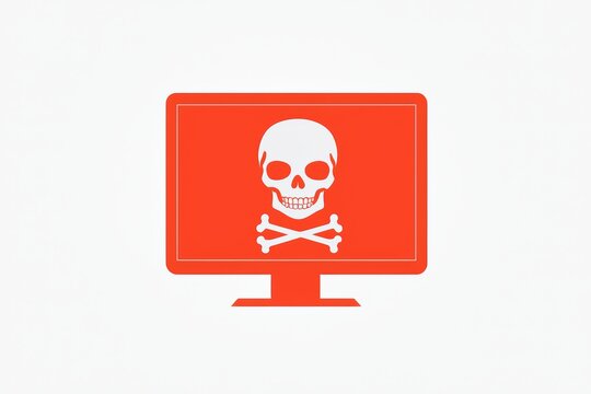 Skull and Crossbones Warning on Computer Screen Representing Cyber Threat