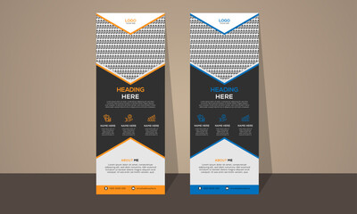 Professional Rollup banner design template, Simple two-color and geo-matric shape, vertical orientation.