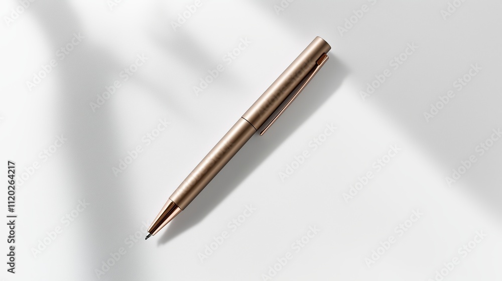 Poster elegant silver pen resting on a light surface with soft shadows in the background