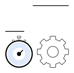 Stopwatch and gear symbolizing time management productivity, and efficiency. Ideal for business strategies, project planning, workflow optimization, teamwork, punctuality, mechanical processes. Line