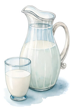 recommend clip art: milk jug and glass watercolor illustration