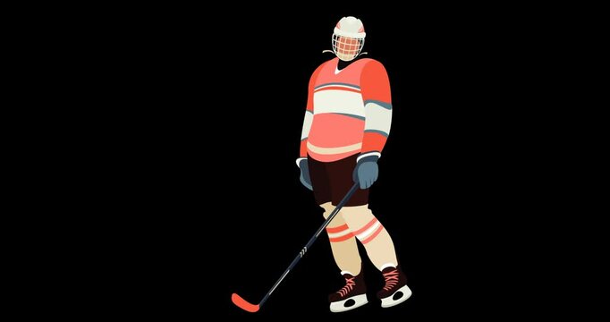 Female ice hockey player in hockey equipment. Hockey girl with stick in action on a transparent alpha channel. Winter team sport.
