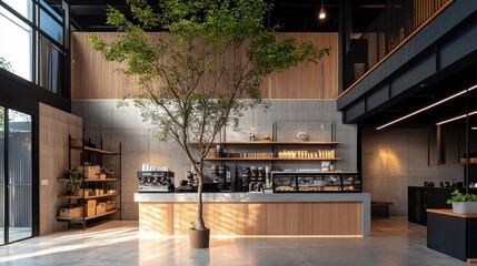 Modern Coffee Shop Interior with Natural Light