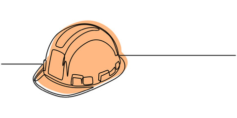 continuous line drawing of construction helmet symbol. abstract line art illustration symbolizing protection, Minimalist Continuous Line Art of Safety Helmet Emphasizing Protective Gear, Continuous. 
