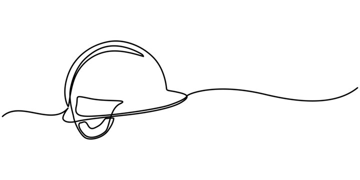 recommend clip art: continuous line drawing of construction helmet symbol. abstract line art illustration symbolizing protection, Minimalist Continuous Line Art of Safety Helmet Emphasizing Protective Gear, Continuous. 