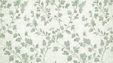 A green leafy patterned wallpaper with a white background
