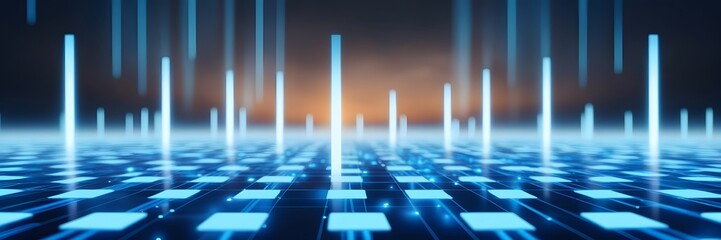 Futuristic Digital Grid with Blockchain Pathways. An abstract visualization of a blockchain network. AI generated