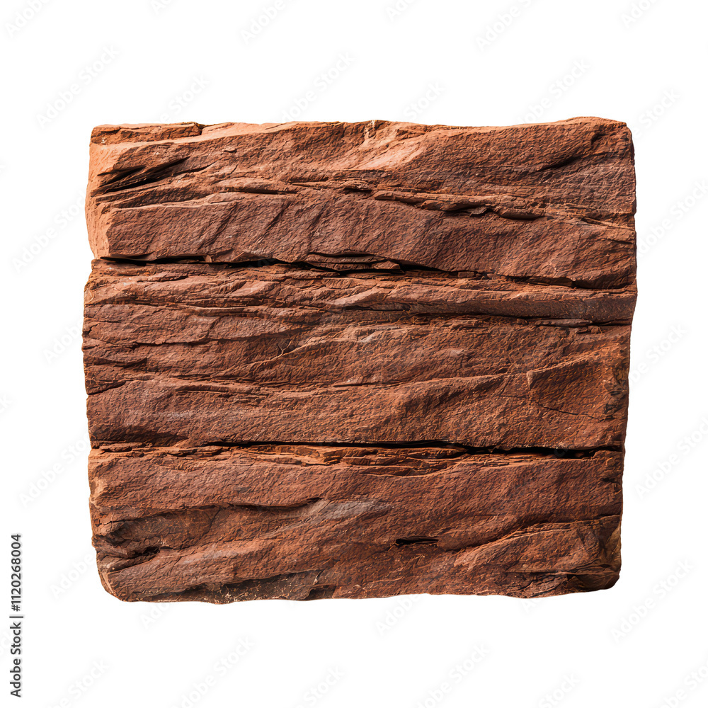 Poster textured red rock surface with layered patterns, ideal for backgrounds or natural themes. isolated o