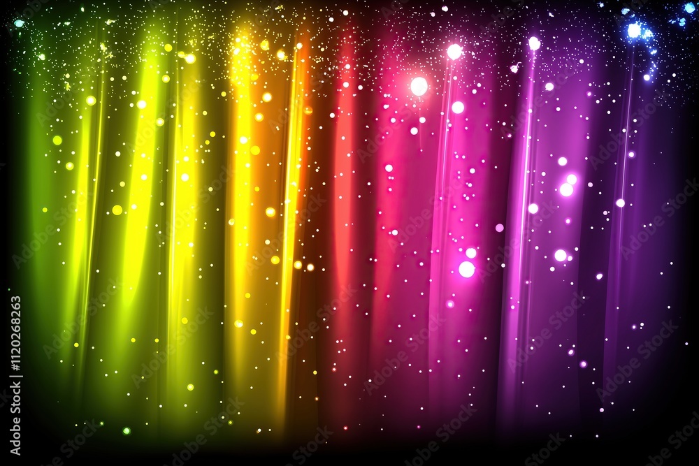 Poster Vibrant abstract light display with colorful streaks and glowing particles