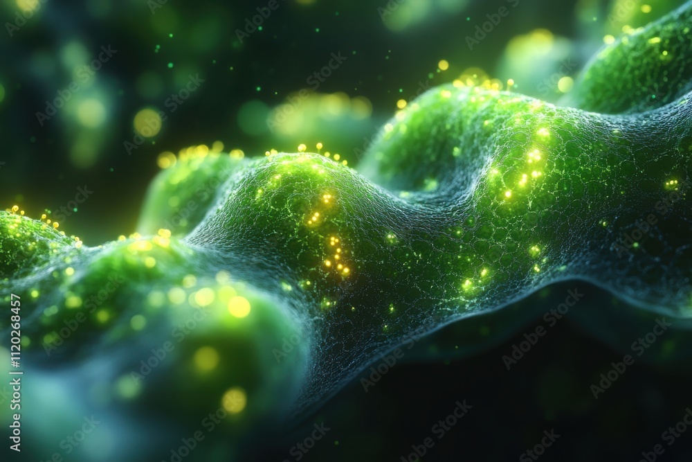 Aufkleber a close-up view of green, glowing cellular structures, showcasing intricate biological patterns.