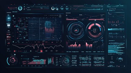 Fototapeta premium A futuristic data dashboard displaying various analytics and graphical metrics.