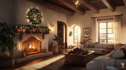 Cozy Winter Living Room with Fireplace and Decor