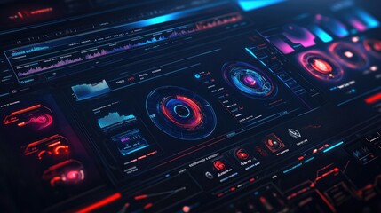 Obraz premium A futuristic digital interface showcasing data visualization and analytics.