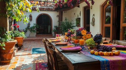 Vibrant Outdoor Dining Setup with Fresh Produce