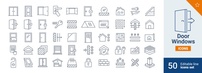 Door icons Pixel perfect. Home, security, open, ....	
