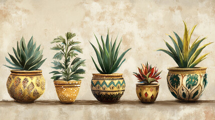 Obraz premium Illustration of houseplants in doecorative pots