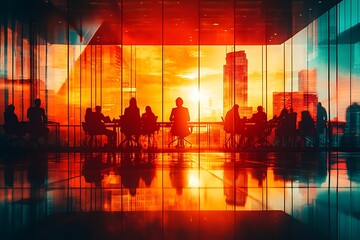 Vibrant Orange Business Team Meeting Success