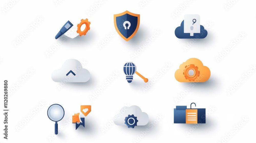 Poster a set of icons for various cloud computing services