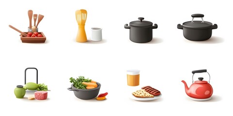Theme: Food, Cooking, Kitchen Utensils, Icon Set, Shapes, Objects, Colorful, on White Background, Abstract Image, Texture, Pattern Background, Wallpaper, Cover and Screen of Smartphone, PC, Laptop, 9: