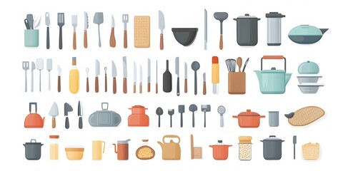 Theme: Food, Cooking, Kitchen Utensils, Icon Set, Shapes, Objects, Colorful, on White Background, Abstract Image, Texture, Pattern Background, Wallpaper, Cover and Screen of Smartphone, PC, Laptop, 9: