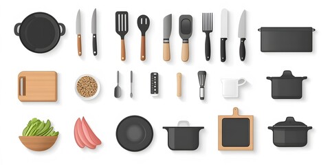 Theme: Food, Cooking, Kitchen Utensils, Icon Set, Shapes, Objects, Colorful, on White Background, Abstract Image, Texture, Pattern Background, Wallpaper, Cover and Screen of Smartphone, PC, Laptop, 9: