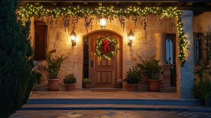 Cozy Christmas Entrance with Festive Decorations