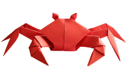 red paper origami crab isolated on white background